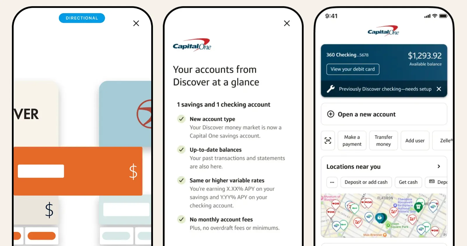 Discover Integration: the welcome flow, account summary, and new Capital One home screen